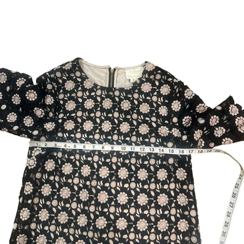 Kate Spade Black Pink Flower Lace Shift Dress Size 2
